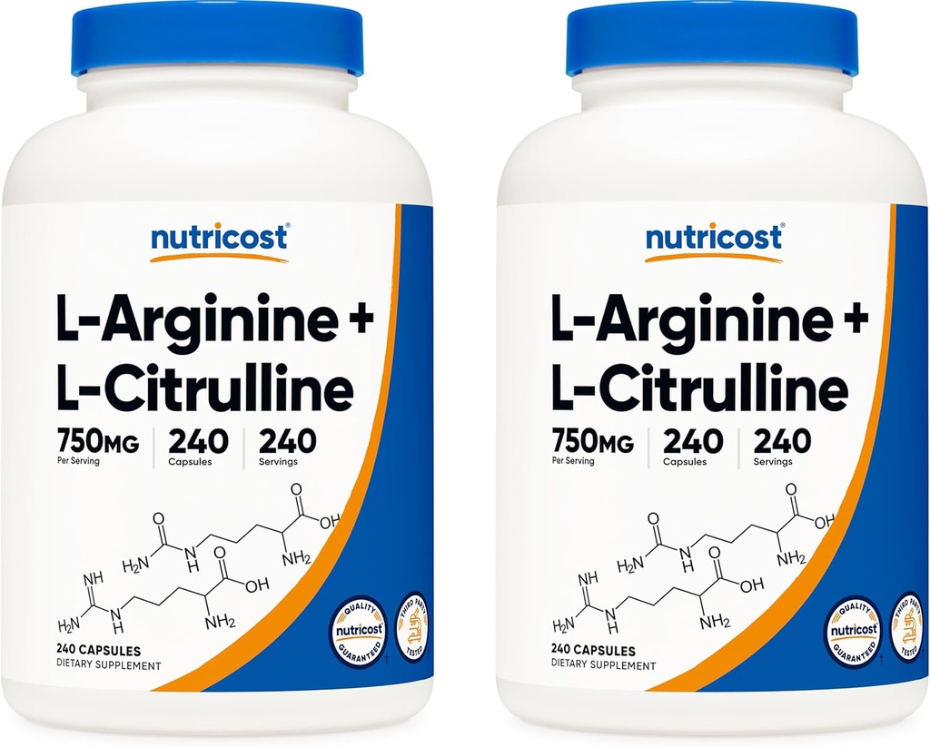 Nutricost L-Arginina L-Citrulline Complex 750mg, 240 Capsule (2 Bottiglie) - Non OGM