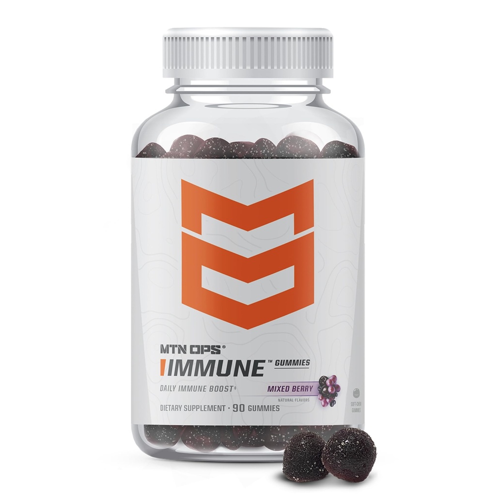 MTN OPS Immune Gummies Integratore di Supporto Immune, 90 Gummies con Elderberry & Aronia Berry Booster Immune per Adulti, Mixed Berry Flavor & Naturally Gluten Free