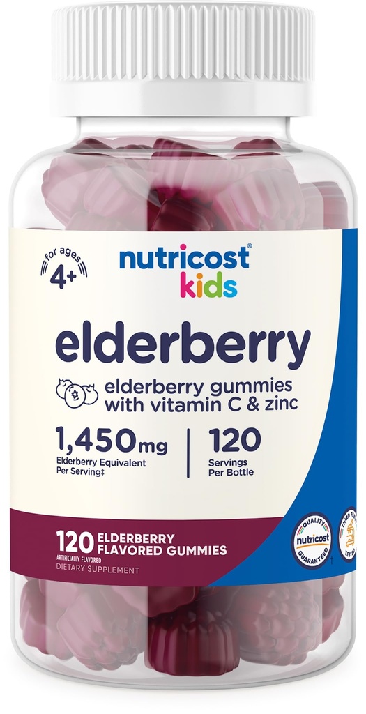 Nutricost Kids Elderberry Gummies (50mg) con Zinc & Vitamina C 120 Gummies - Gluten Free, No Corn Syrup