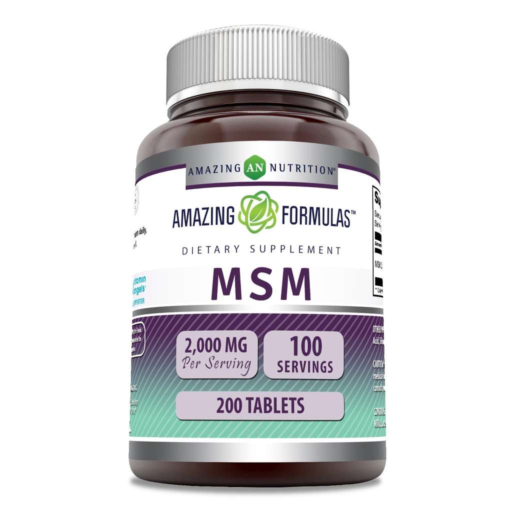 Incredibile Formulas MSM (metilsulfonilmethane) Supplemento | 1000 Mg Per Serving | 200 compresse | Non-GMO | Gluten Free | Made in USA
