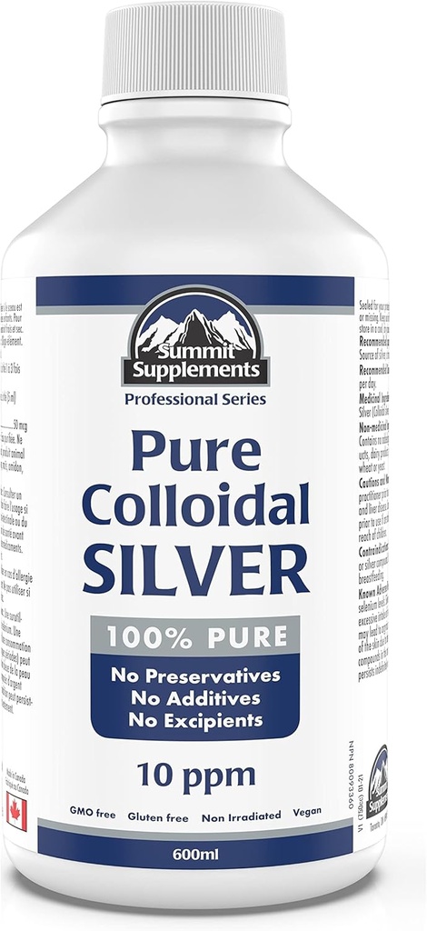 Argento Colloidale 10ppm 600ml - Minerali Liquidi Colloidali Minerali Trace Minerali - Integratori di Rame Colloidali - Argento Minerali Colloidali Liquidi - Formulato & Made in Canada