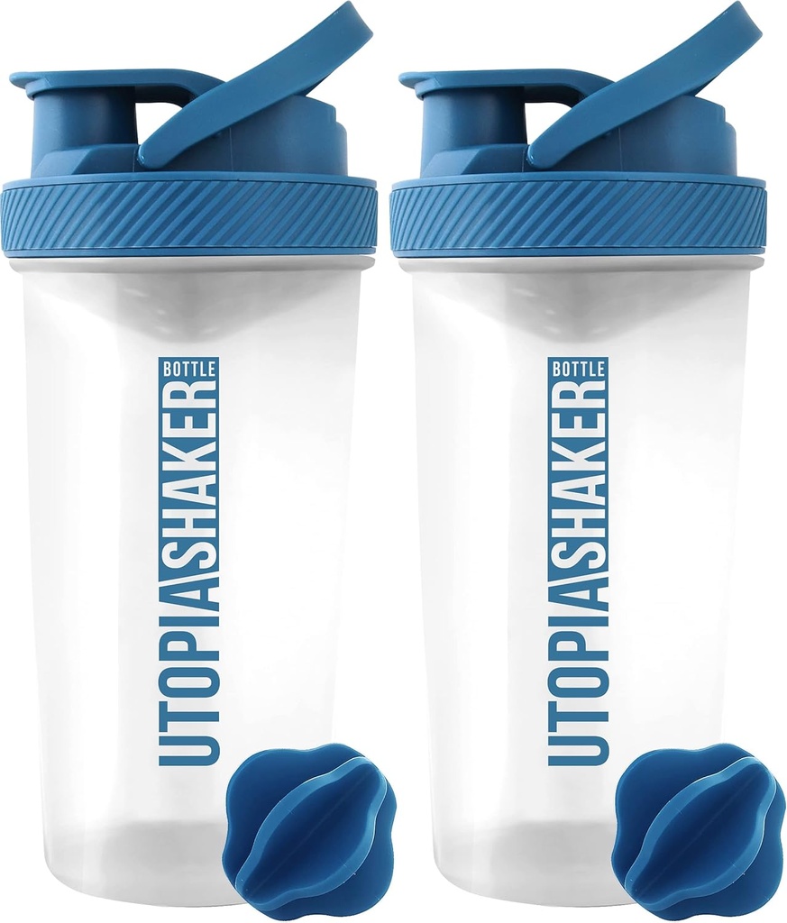 Utopia Home Protein Shaker Bottiglia - (Pacchetto di 2) 28 once Shaker bottiglie per miscele proteiche - Fitness Sports Classic Protein Mixer Shaker Bottiglia (Clear/Navy)