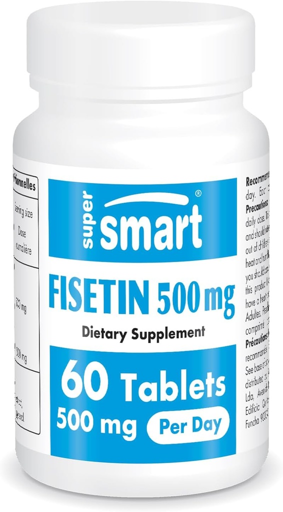 Supersmart - Fisetin 500mg al giorno (Easy-to-Take) - 98% Pure Fisetin Supplement - Polyphenol altamente biodisponibile - Potente Senolytic Activator | Non-GMO & Gluten Free - 60 compresse