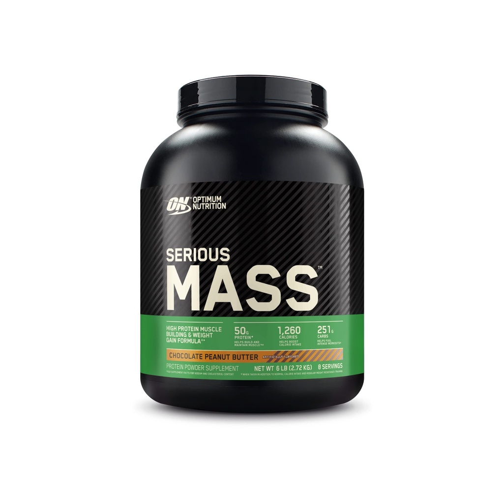 Optimum Nutrition Serious Mass, Peso Gainer Protein Powder, Mass Gainer, Vitamina C e Zinc per il supporto immunitario, Creatina, Burro di arachidi al cioccolato, 6 Pound (Packaging May Vary)