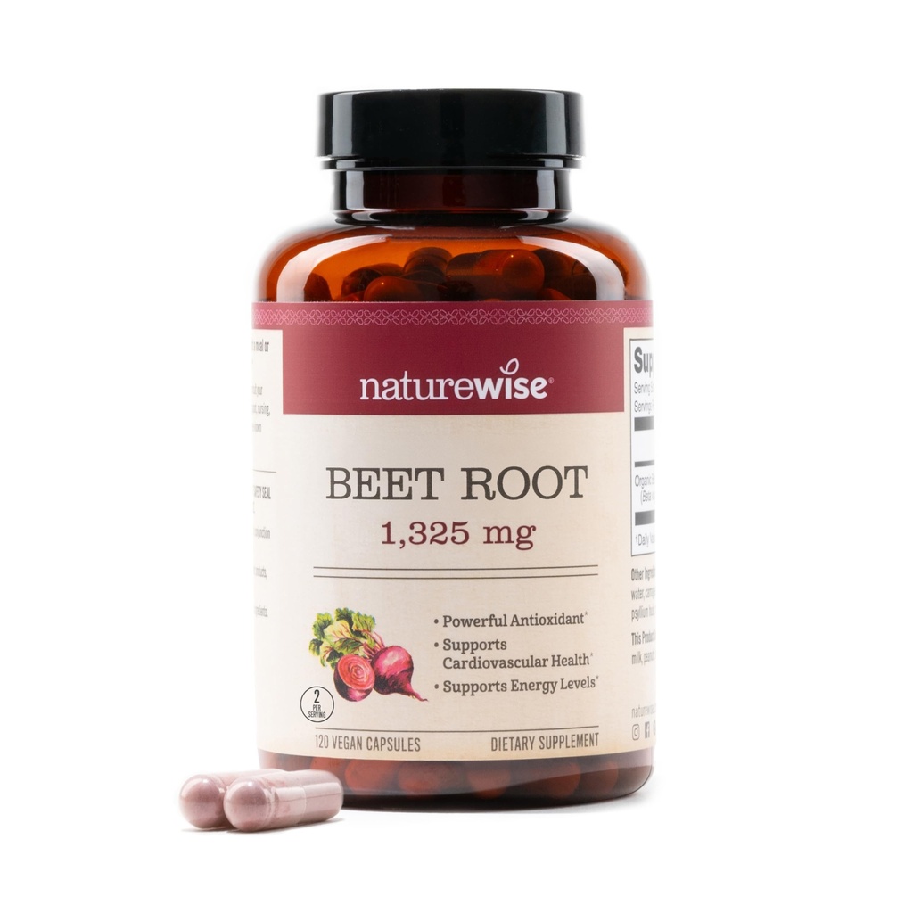 Estratto di radice di barbabietola naturale 1325mg con barbabietola organica - Booster di ossido nitrico per la circolazione e il supporto di salute del cuore - Vegan, senza glutine, non OGM - 120 capsule[60 Day Supply]