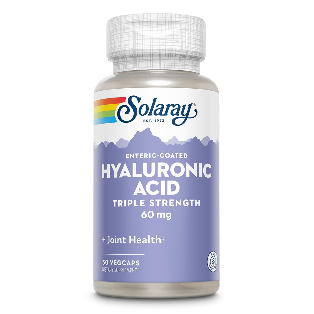 SOLARAY Acido ialuronico Tripla resistenza - Supporto elasticità e solidità della pelle - Plus Vitamina C - Lab verificato, 60 giorni garanzia di rimborso, 30 Serve, 30 VegCaps