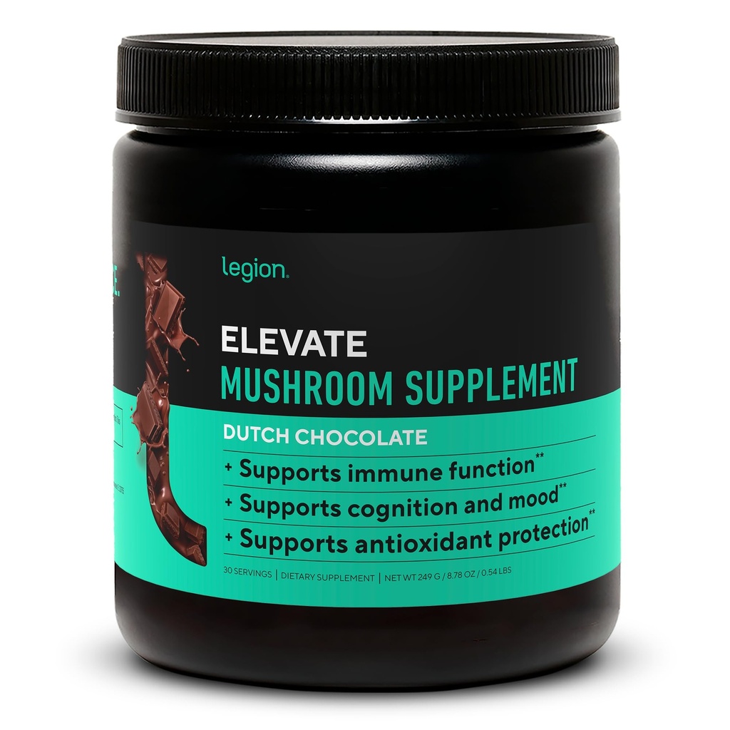 LEGION Elevate Mushroom Supplement Powder - Mushroom Blend of Lions Mane Powder, Reishi Powder & Beta-Glucan- Mushroom Powder per aumentare il sistema immunitario, Mood & Performance Dutch Chocolate (30 Servings)