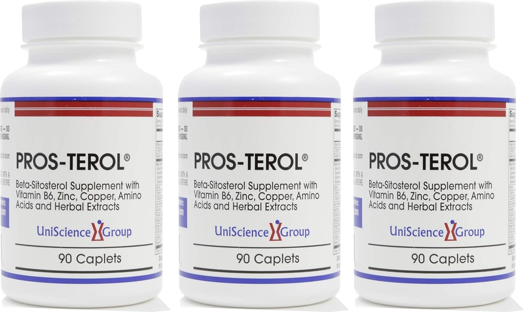 Pros-TEROL (3 kit bottiglia), Prostate Relief con 900 mg Sterols vegetali con semi di zucca, Sting Nettle Root, Ginger Root, Licorice Root Extracts 90 Caplets