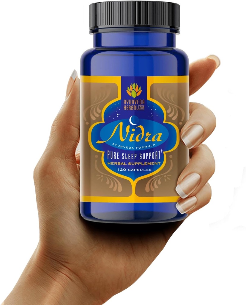 Nidra 100% All-Natural Ayurvedic Herbal Sleep Supplement- Droga gratuita, Non-Habit Forming, Stress Relief Aid for a Restful Night - 120 Count (Pack of 1)