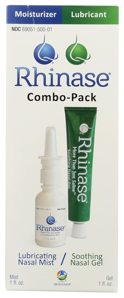 Rhinase Nasal Care Combo Pack - Nasal Gel (1 oz) & Saline Spray (1 oz) per Dryness, Allergy Relief & Nosebleed Prevention, Aloe-Free & pH Balance