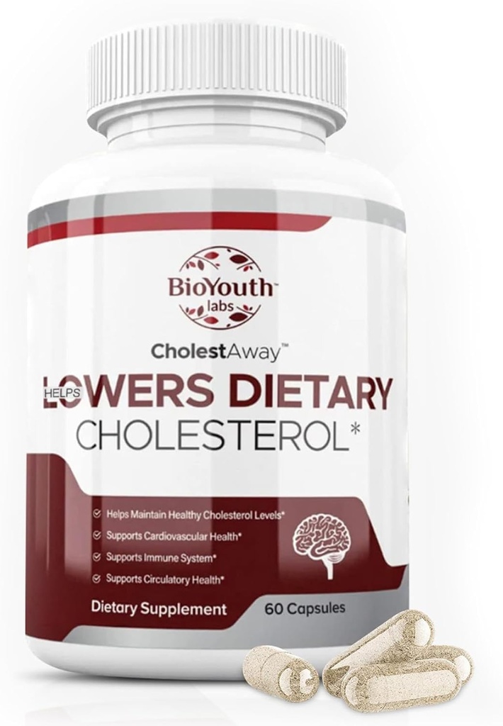 BioYouth Labs Natural Cholesterol Integratore di Supporto per Adulti - Frullazione Nutrita di Aglio, Berberina, Coca Extract & Soy Lecithin - 60 Capsule