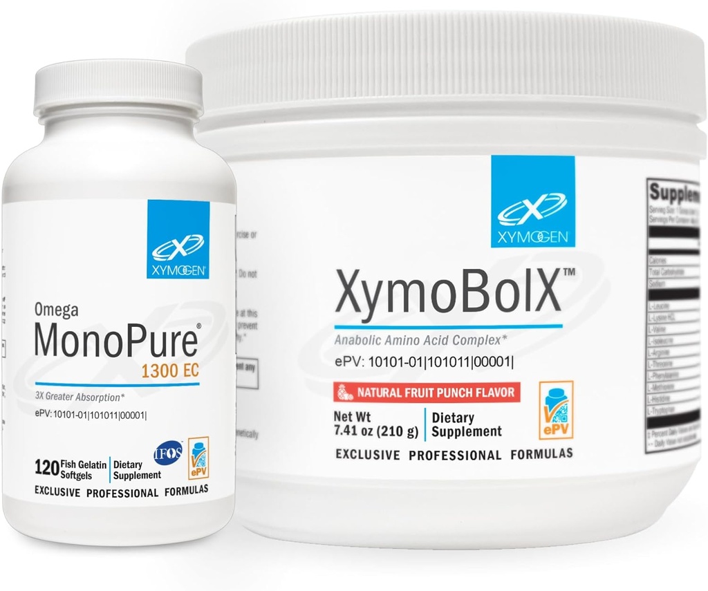 XYMOGEN Omega MonoPure 1300EC (120 Serve) + XymBolX (30 Serve) Bundle - Cardiovascolare + Supporto cognitivo, Recupero muscolare - Non OGM