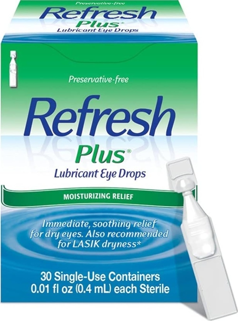 Refresh Plus Gocce per occhi lubrificanti, Preservative Free, Contenitori monouso, 30 Contenitori