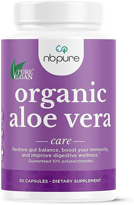 nbpure Organic Aloe Vera, Restore Gut Balance, Sostegno Immunità e Benessere Digestivo 30, Capsule Vegan