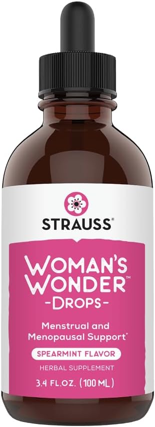 Strauss Heartdrops Gocce di Meravigliosa della donna; Integratore di supporto mestruale e menopausale in Gusto di Spearmint, Formula naturale, Gluten-Free, Soy-Free, Non-GMO, 3.4oz Bottiglia
