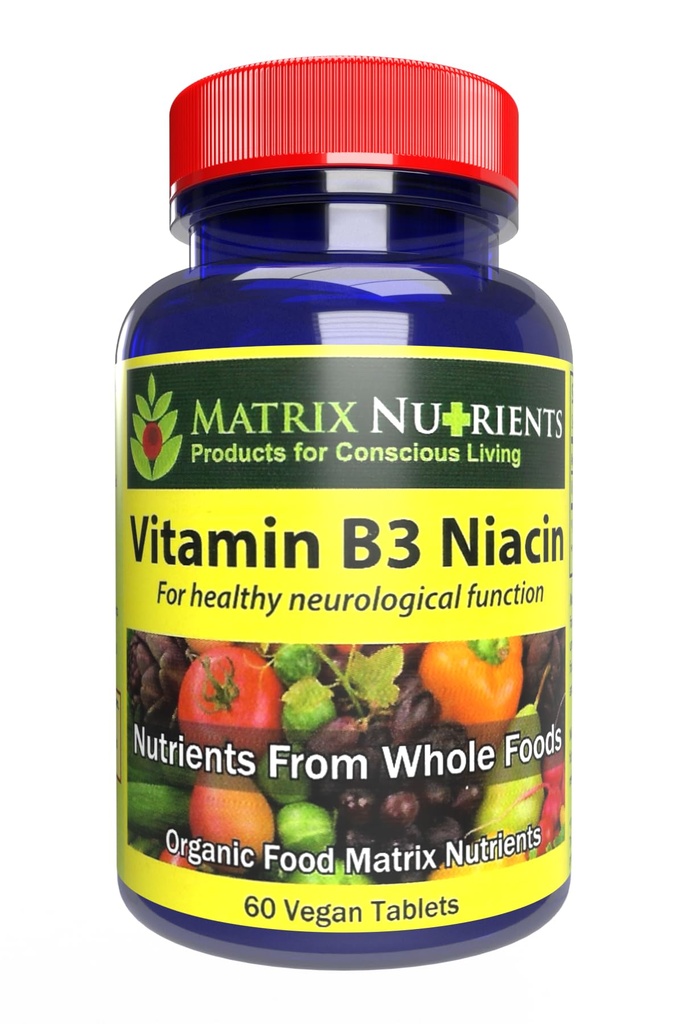 Vitamina B3 NIACIN - Supporto Digestivo, Cuore e Immune! - 100% Biologico - Migliora anche la funzione cerebrale, l'energia e riduce lo stress - Compresse vegane (60ct)