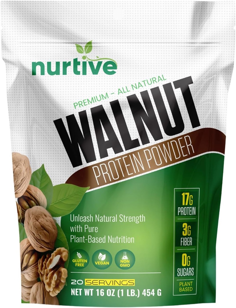 Polvere di proteina di noce - Ricco di proteine omega-3 & pianta-based - Boost antiossidante - Ideale per Smoothies & Baking - Gluten Free, Vegan, Non OGM - 20 Serve (16 oz / 454 g)