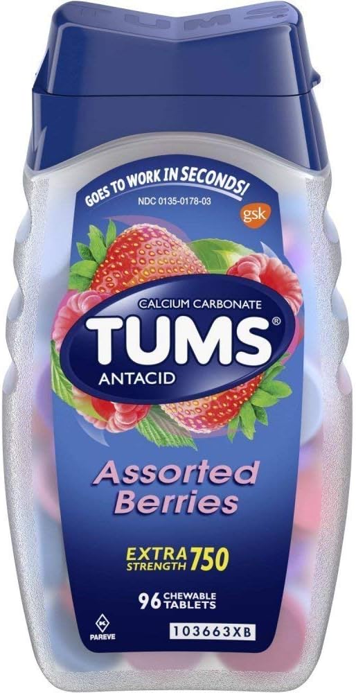 Tums Antacid/Calcium Supplement, Extra Strength 750, Chewable Tablets, Assorted Berries 96 compresse di TUMS (versione originale)