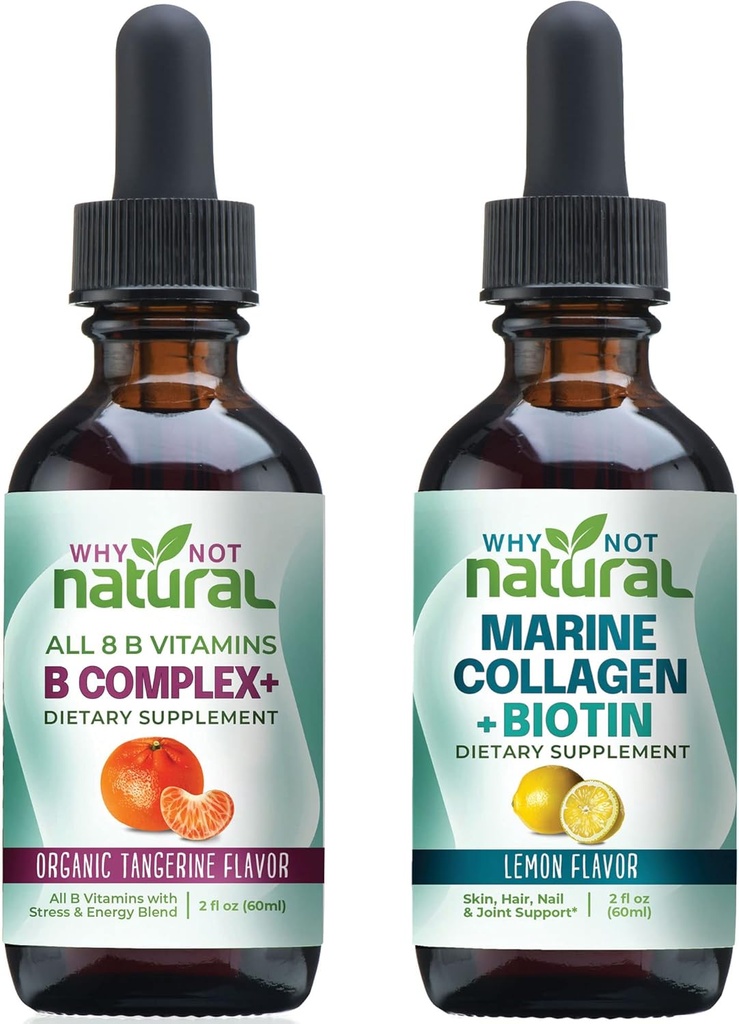 Perché non naturale vitamina B complesso gocce liquide e collagene liquido marino per capelli, pelle e unghie