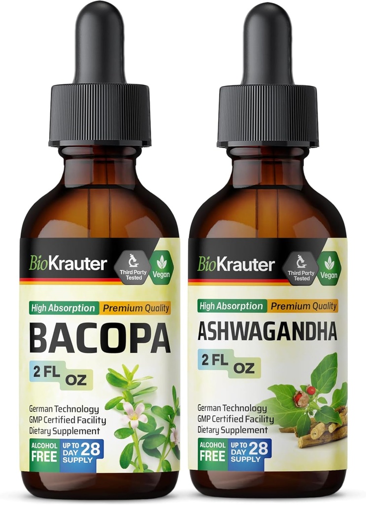BIO KRAUTER Bacopa Tincture 2 Fl. Oz. & Ashwagandha Tincture 2 Fl Oz.