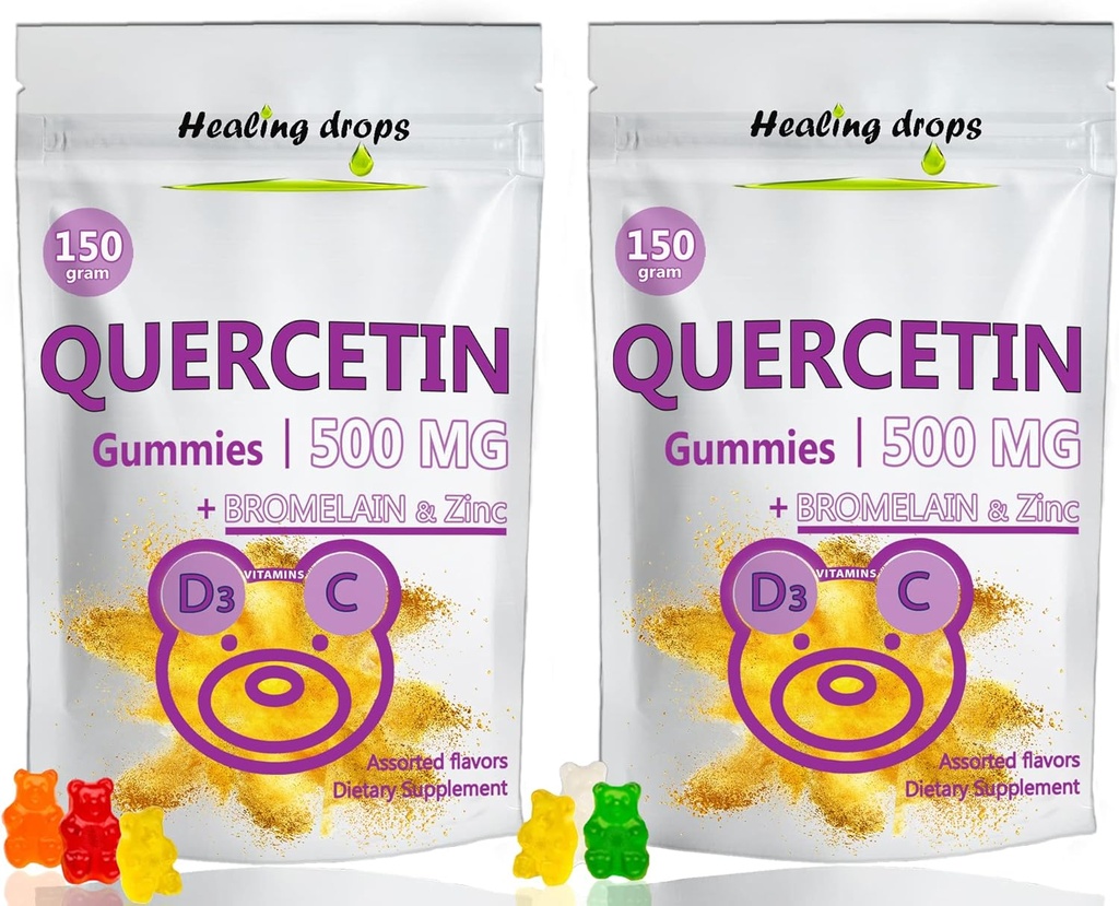 Quercetina con Bromelain Gummies - Vitamina C + Zinco + Vitamina D3 - Quercetin 500mg Gummies per bambini e adulti (2 Pacchetti)