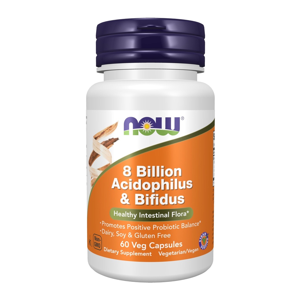 NOW Integratori alimentari, 8 miliardi di Acidophilus & Bifidus, Latticini, Soia e Gluten Free, Strain Verified, 60 capsule di Veg