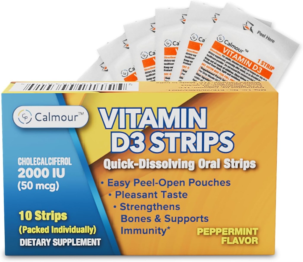 Vitamina D3 Strips 10 Pack| 2000 IU Oral Dissolvable D3 Vitamin Strips | Peppermint Flavor Melts on Your Tongue in 30 secondi | Boost Immunity & Enhance Mental Focus with Vitamin D3 2000