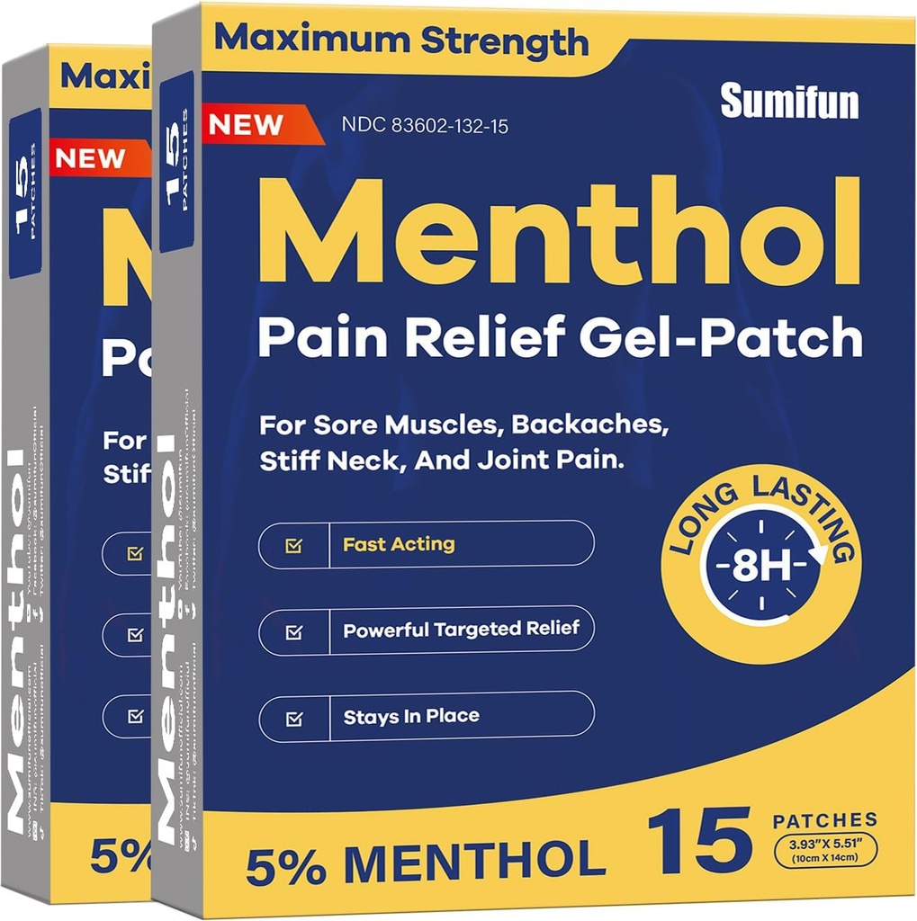 Sumifun Medicated Cold Hot Patches - 30 Conte 5% Menthol Extra Strength Pain Relief Patches Potente Rilievo mirato per Backaches semplici, Dolore congiunto, Stiff Neck, Muscolo Sorriso