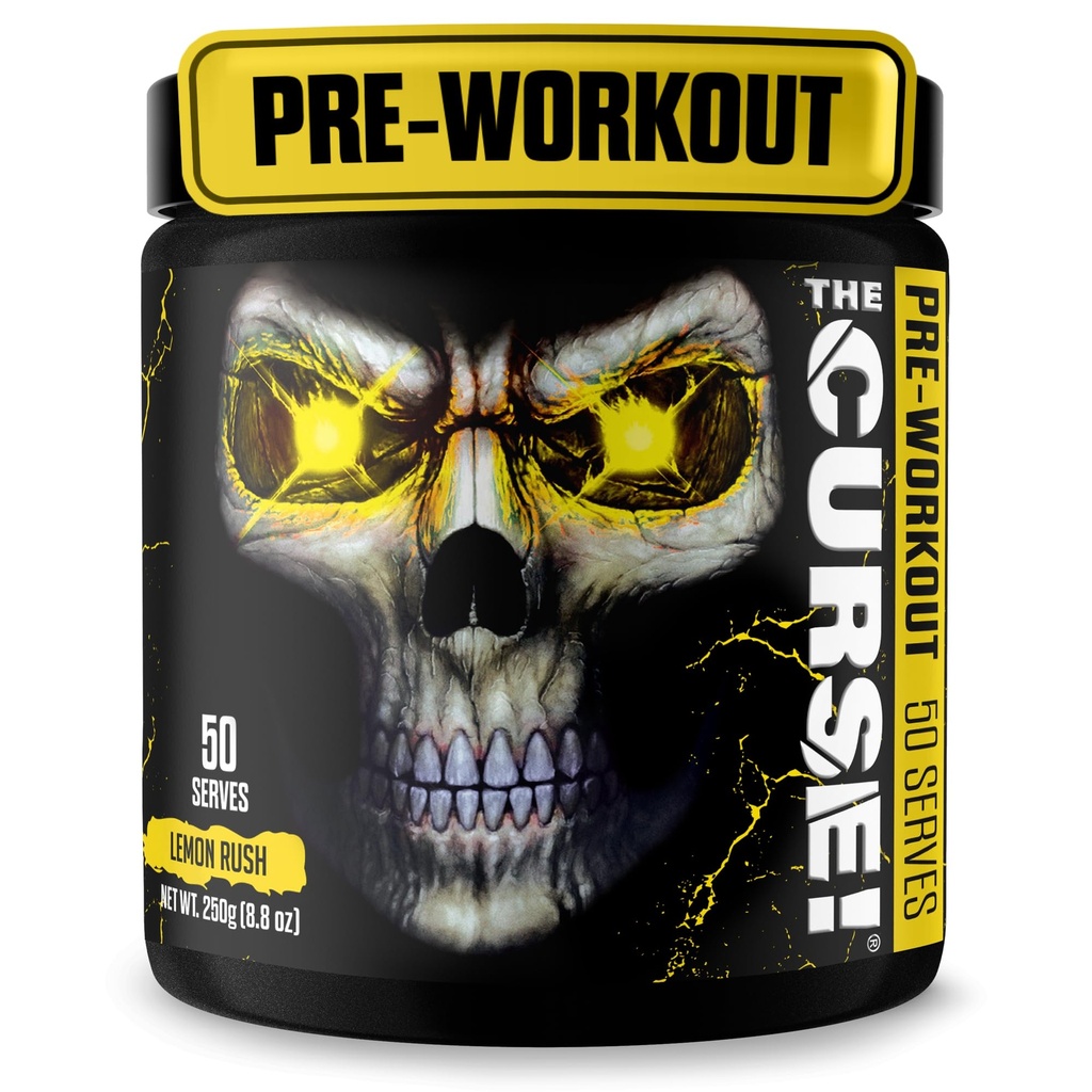 JNX SPORTS The Curse! Polvere pre allenamento per uomini e donne, caffeina, beta-alanina, creatina, L-citrullina, 50 selezioni, aroma di ruggine di limone – Boost Energy, Forza & Focus