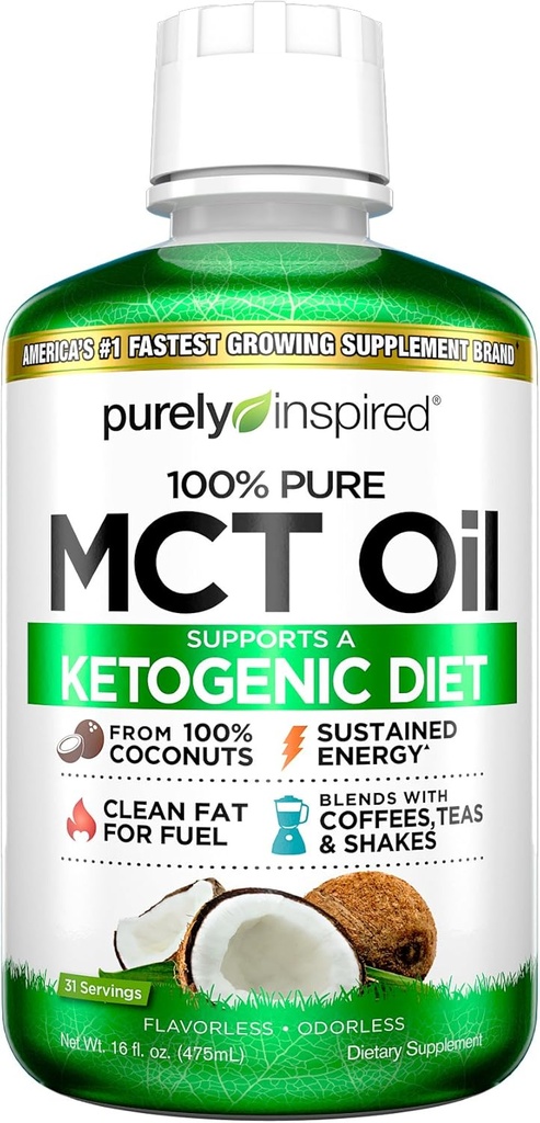 Olio MCT | Olio MCT puramente ispirato Keto | Sorgente da olio di cocco, non OGM | Supporti Keto & Paleo Diets | Miscele con Caffè, Tè e Shakes | Olio MCT per l'energia assorbita | Non aromaed, 16 fl oz