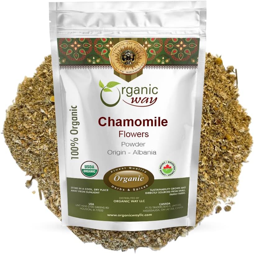 Organic Way Chamomile Flowers Powder (Matricaria chamomilla) Herbal Tea - European Wild-Harvest | Organic & Kosher Certified | Non OGM | USDA Certified | Origin - Albania (1/4 LB - 4 Oz)
