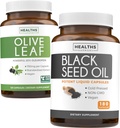 Olio di semi di uliveto Leaf & Black Seed (3-Month) Foglia & Seed Bundle di Estratto di foglie di uliveto (120 capsule) Super resistenza e olio di semi neri (180 capsule) Pressato a freddo Nigella Sativa Cumin Seed