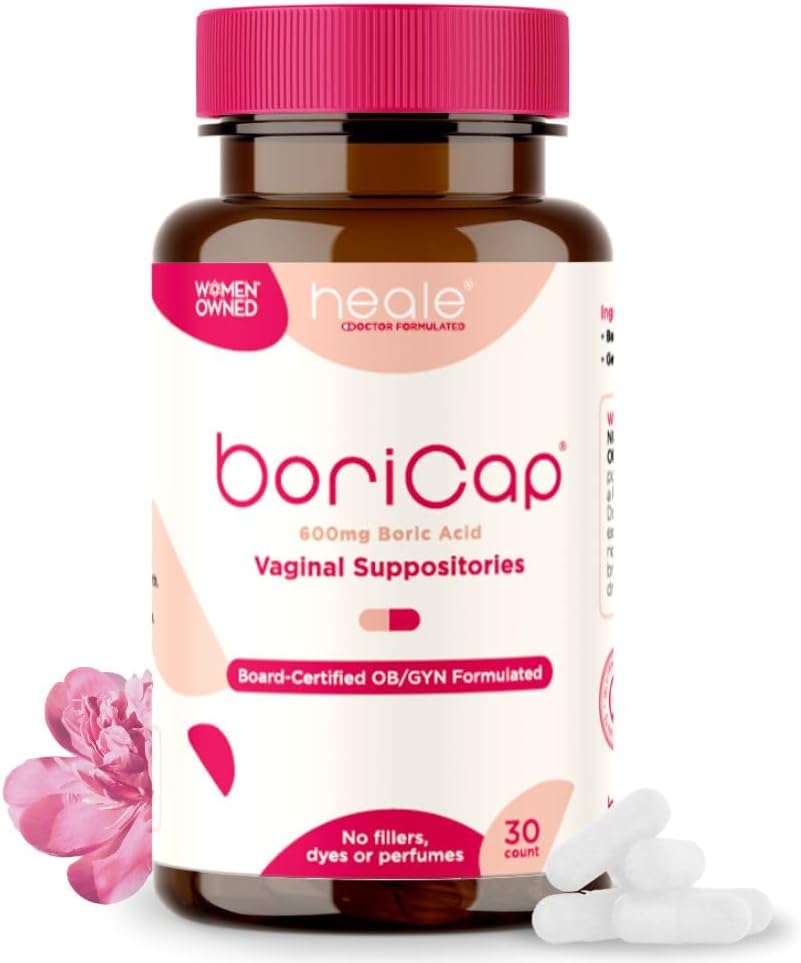 BoriCap - Assortimenti di acido borico per le donne - 600 mg - Vaginal Health & Balance, Itch & Odor - Rilievo naturale - Cura femminile - Prodotti di igiene femminile - Made in USA da Heale - 30 capsule