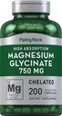 Piping Rock Magnesium Glycinate Capsule | 750mg | 200 Pills | Chelated Supplement | High Absorption | Non OGM e Gluten Free