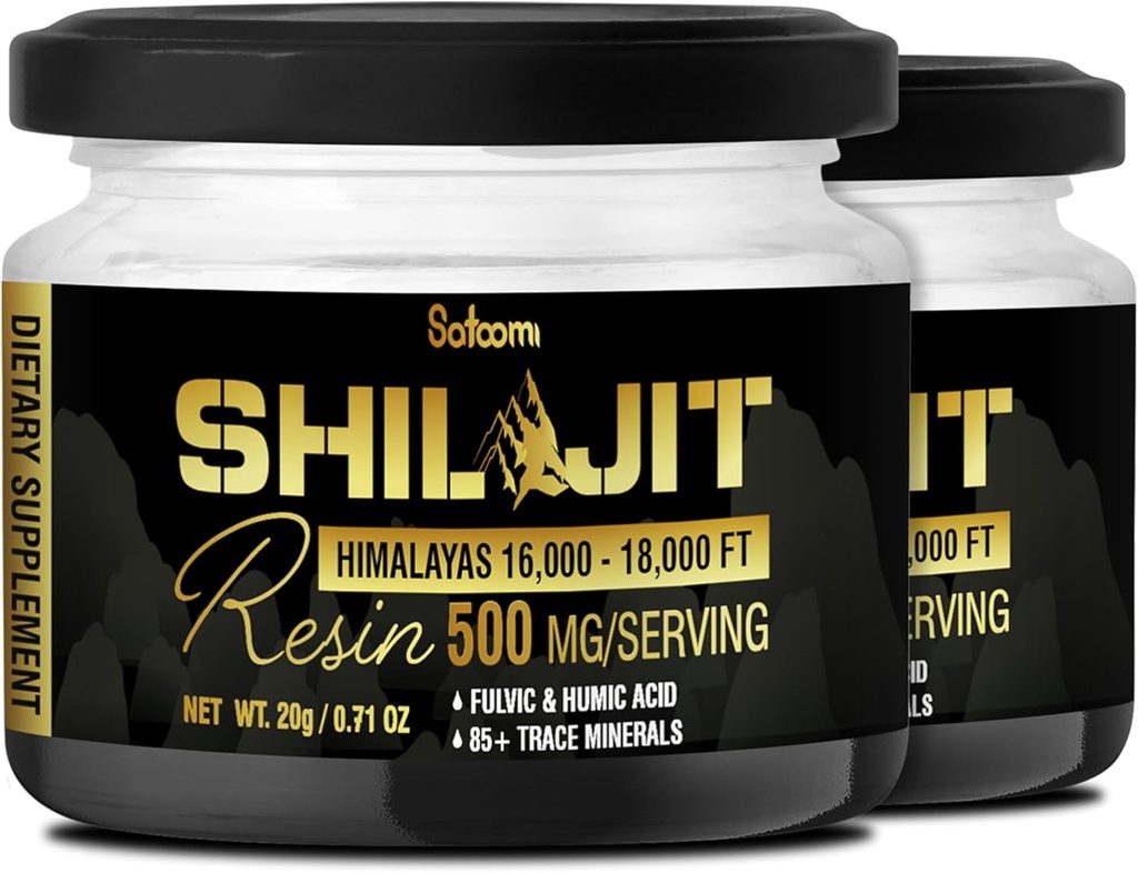 Shilajit Pure Himalayan Organic with Fulvic Acid, Humic Acid e 85+ Trace Minerals - Supporto per la produzione di energia, Sistema immunitario e salute cognitiva - 2Packs 20g per 80 Serve