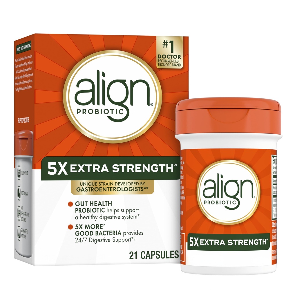 Allineare Probiotic Extra Forza, Probiotici per Donne e Uomini, #1 Dottore Raccomandato Brand‡, 5X Più Buon Bacteria^ per aiutare a sostenere un sistema digestivo sano*, 21 capsule (Packaging May Vary)