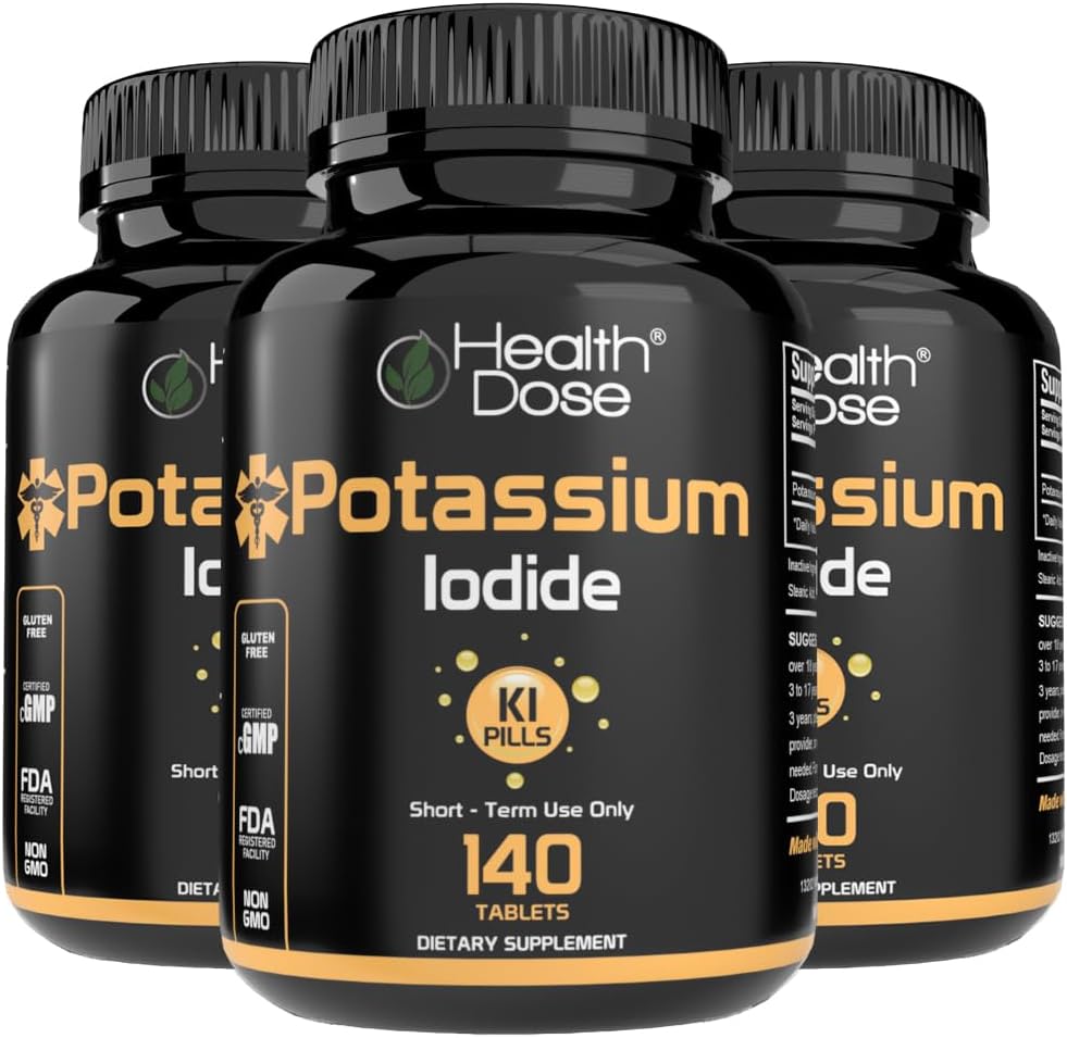 Salute Dose Potassium + Iodide (KI) Compresse – 130mg 140 compresse – per il supporto tiroideo, Metabolismo cellulare & Equilibrio elettrolita – Non OGM, senza glutine, GMP Certified Pack di 3