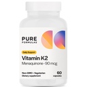 PureFormulas Vitamin K2 MK7 (Menaquinone-7)| High Potency 90mcg | 60 Capsule Vegetariani | Supporto Bone & Cardiovascolare | Soy-Free, Non OGM, Alimentazione 60 giorni