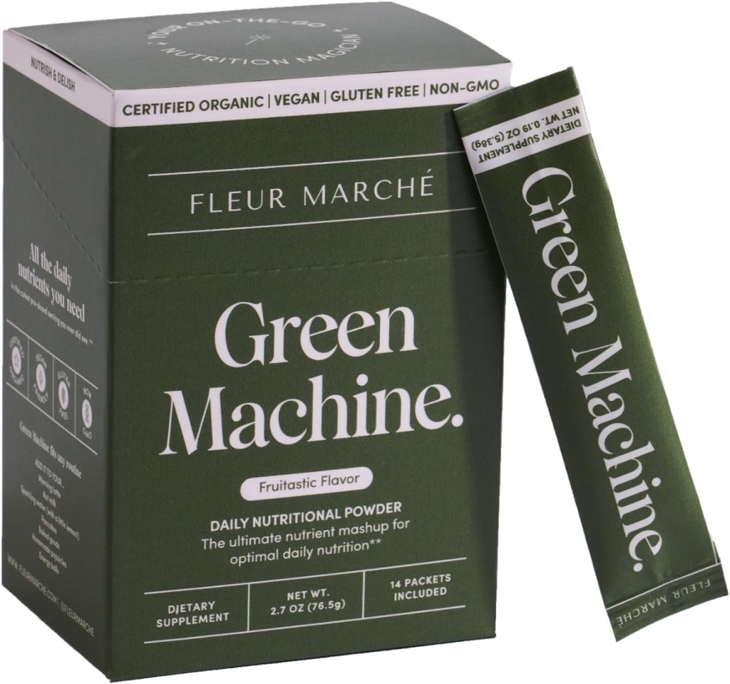 Imballaggi in polvere Super Green Machine Marche - Verdi organici, frutta e probiotici - Superfoods per digestione, energia, supporto microbiome & Detox - Succo verde on-the-go - 14 confezioni