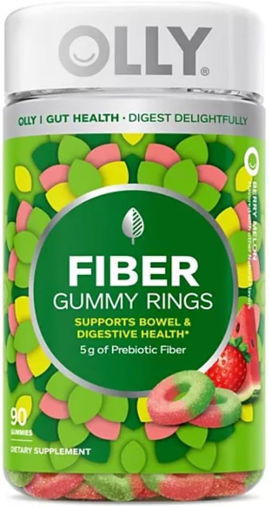 Anelli gommosi in fibra di OLLY, fibra prebiotica 5g, FOS (Fructo-oligosaccaridi), Supporto digestivo, Melone di bacche