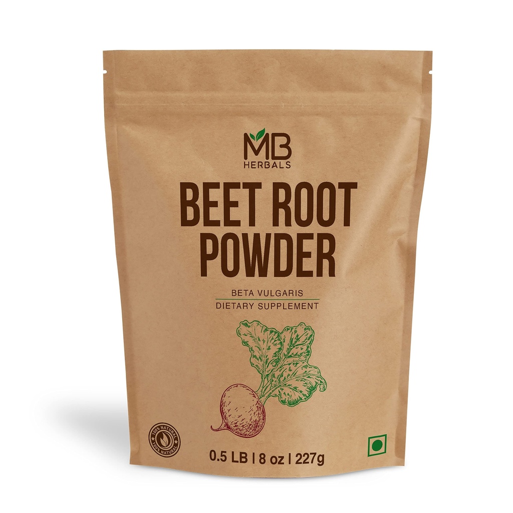MB Herbals Beetroot Polvere 8 oz (1/2 lb) | Non OGM, senza glutine, polvere di radice di barbabietola fine per Smoothies, Shakes & Baking | Vegan-Friendly