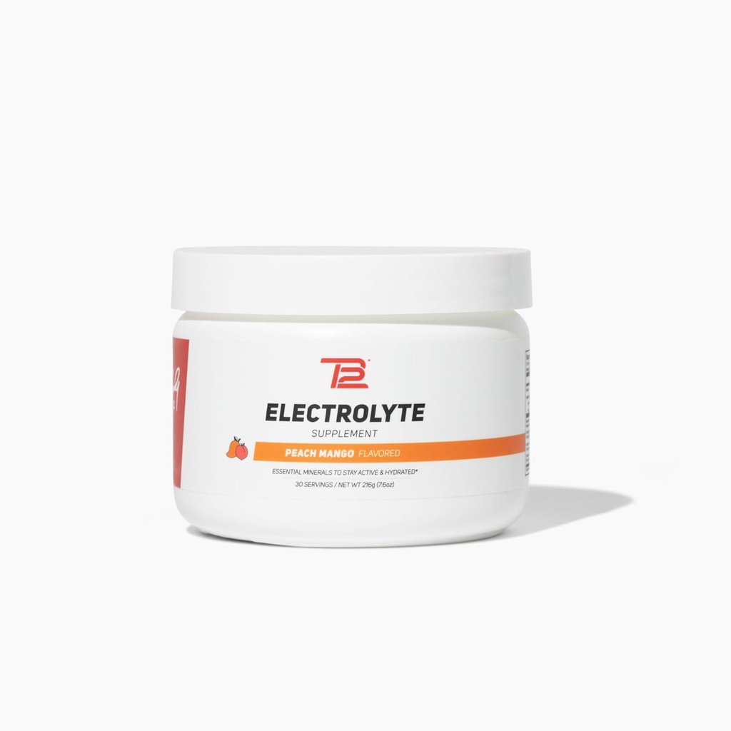 TB12 Electrolyte Powder Peach Mango – Mineral-Rich Electrolyte Powder per una rapida idratazione di Tom Brady - Naturale, Basso Zucchero, Vegan, Gluten-Free, Facile da miscelare - 30 Serve (1 Jar)