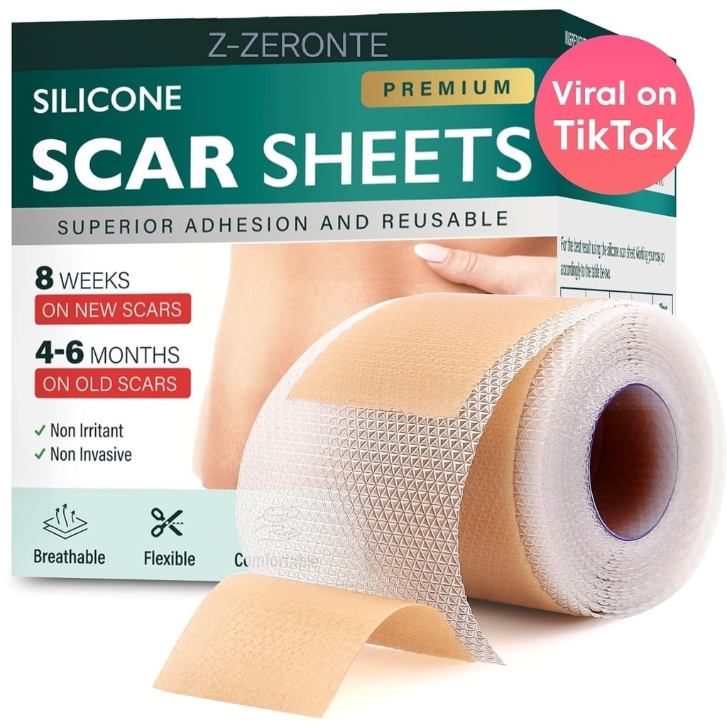 Fogli per cicatrici in silicone, Nastro per cicatrici in silicone (1.6"x 120" Roll-3M), Fogli di rimozione della cicatrice riutilizzabili ed efficaci, Fogli di rimozione della cicatrice in silicone per cicatrici chirurgiche, Guarizione Keloid, C-Sezione, Tuck pancia
