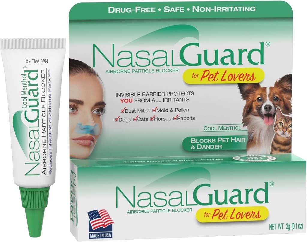 Gel di blocco particella aerea per gli amanti degli animali domestici – aiuta a ridurre l'inalazione dei capelli degli animali domestici, dander & allergeni – Droga-Free, uso quotidiano, Made in USA (Cool Menthol, 3g Tube)