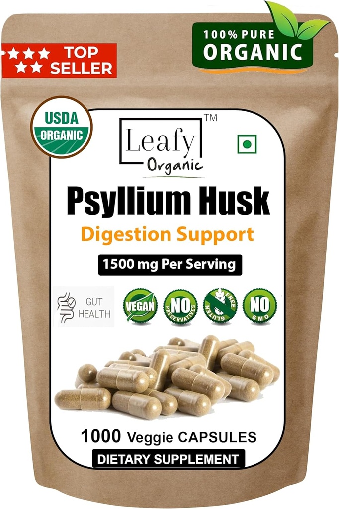 Psyllium Husk 1500mg Per Serving, 1000 Capsule - Double Strength - Premium Psyllium Fiber Supplement - Grande per Digestione e Regolarità - 100% Natural Soluble Fiber