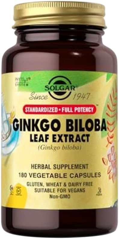 Solgar Ginkgo Biloba Leaf Extract - 180 Capsule Vegetali - Standardized Full Potency (SFP) - Non OGM, Vegan, Gluten Free, Dairy Free, Kosher, Halal - 180 Serve