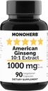 Estratto di Ginseng americano MONOHERB 1000 mg - 90 capsule vegetariane
