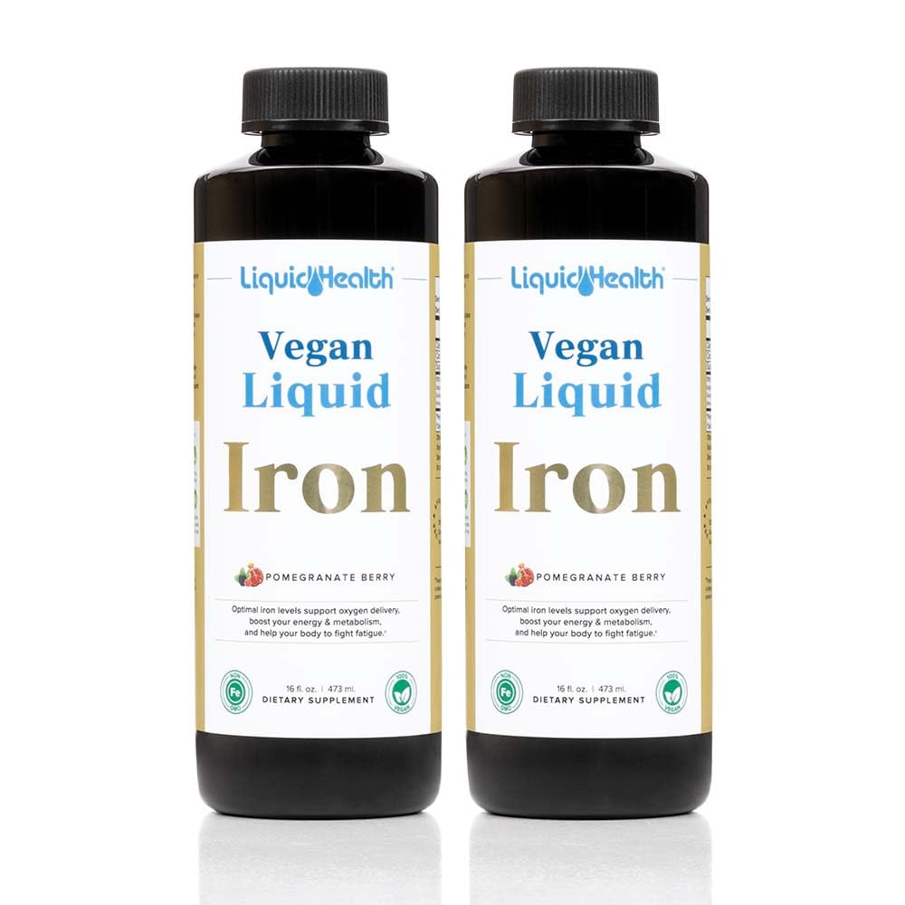 LIQUIDHEALTH Vegan Liquid Iron Supplement con SunActive & Ferrochel Fe - Natural Energy, Immune System & Metabolic Support, Aumentare Clarity Mentale, Prenatal/Postnatal - USA Made, Non-GMO (2 Pack)