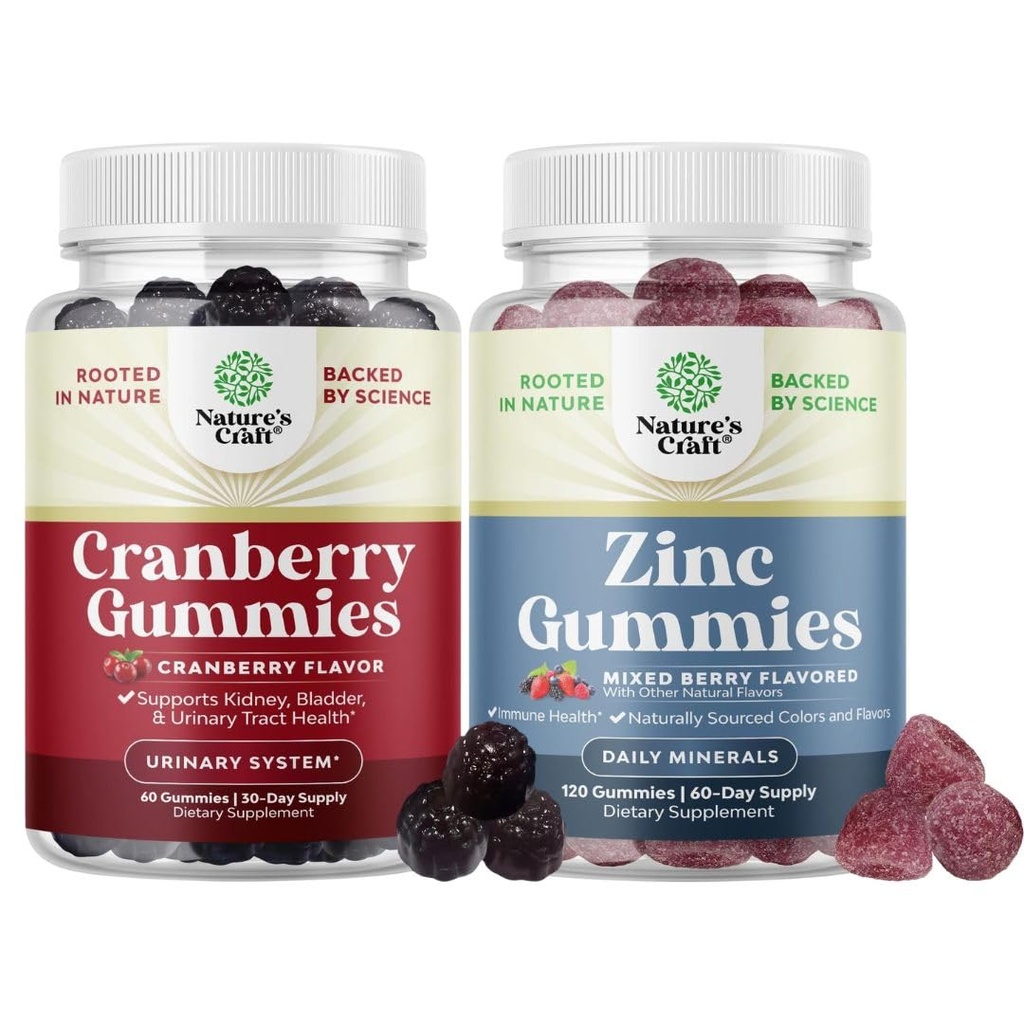 Bundle di cervo naturale Gummies per le donne e gli uomini e lo zinco ad alta resistenza per gli adulti - Extra resistenza Delicious Antioxidant Cranberry Chews - Chewable Zinc Citrate 50mg Immunity